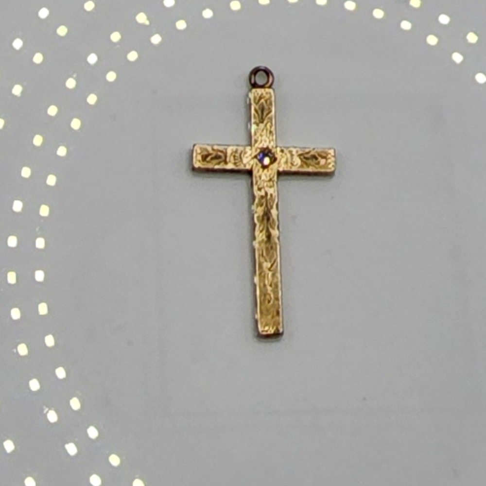 Natural diamond and gold filled cross pendant